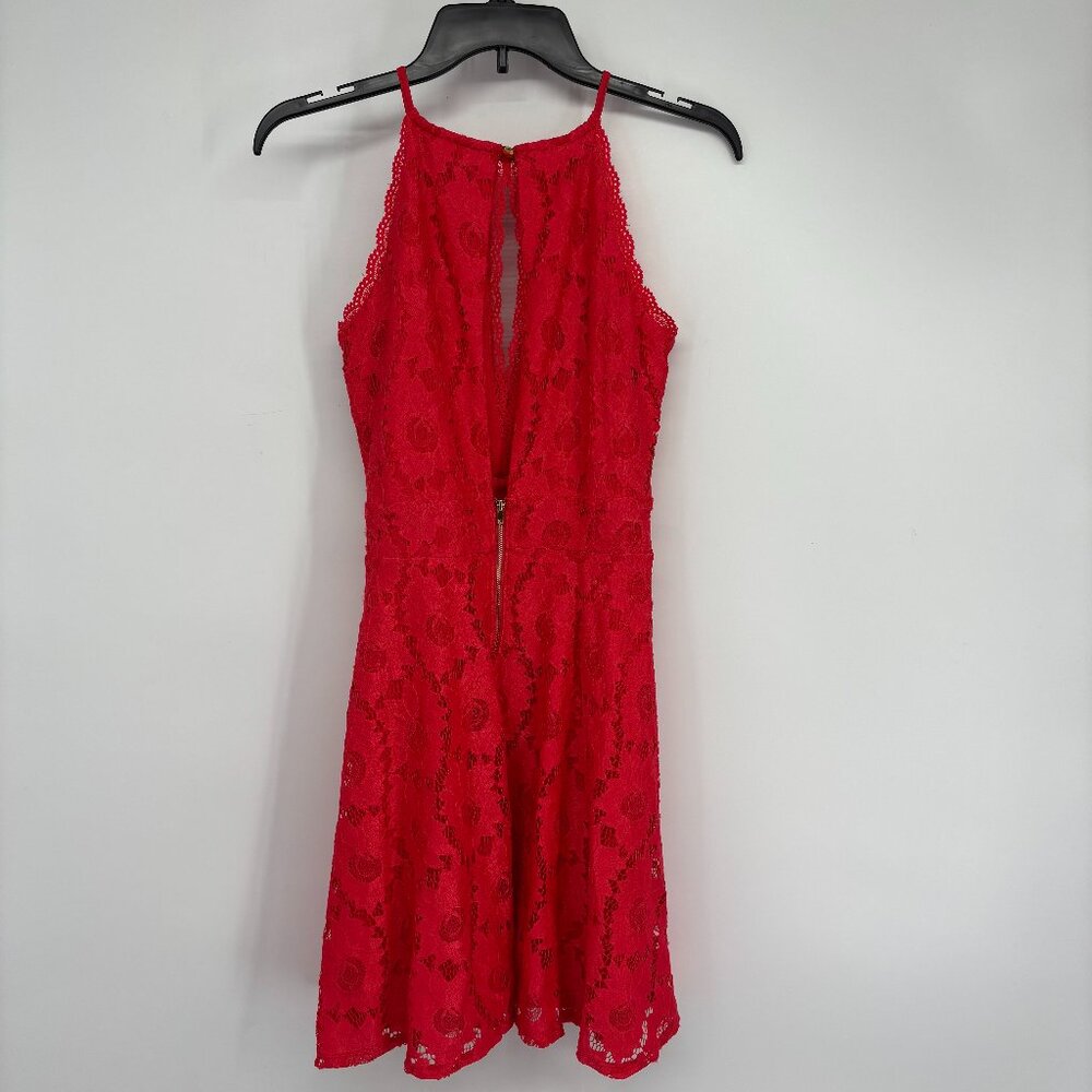 Material Girl Women's Juniors Fit & Flare Cutout Mini Lace Dress Red Size S NWT - Picture 3 of 5